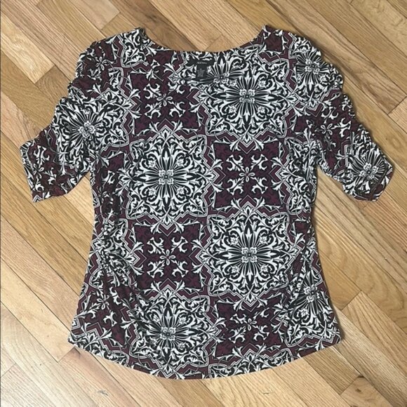 Fitted Brown and Red Ruched Blouse - Picture 1 of 3